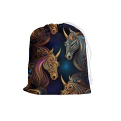 Pattern With Horses Drawstring Pouch (large) by 2607694a