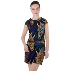 Pattern With Horses Drawstring Hooded Dress by 2607694a