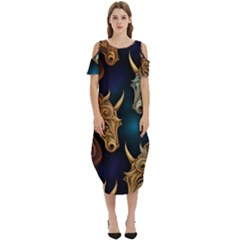 Pattern With Horses Cold Shoulder Loose Fit Dress With Pockets