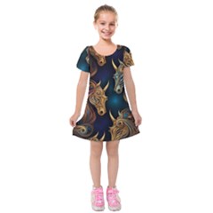 Pattern With Horses Kids  Short Sleeve Velvet Dress