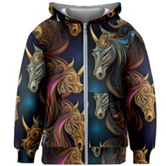 Pattern With Horses Kids  Zipper Hoodie Without Drawstring