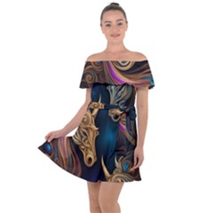 Pattern With Horses Off Shoulder Velour Dress by 2607694a