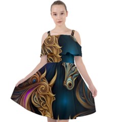 Pattern With Horses Cut Out Shoulders Chiffon Dress