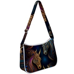 Pattern With Horses Zip Up Shoulder Bag