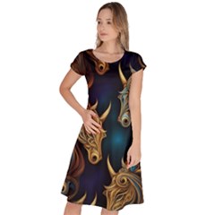 Pattern With Horses Classic Short Sleeve Dress