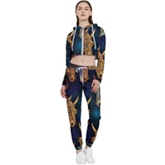 Pattern With Horses Cropped Zip Up Lounge Set by 2607694a