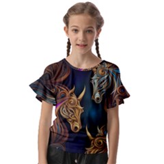 Pattern With Horses Kids  Cut Out Flutter Sleeves