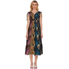 Pattern With Horses V-neck Drawstring Shoulder Sleeveless Maxi Dress