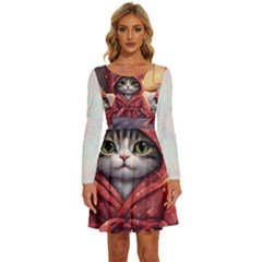 Cat 2 Long Sleeve Wide Neck Velvet Dress