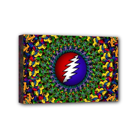 Grateful Dead Bear Pattern Mini Canvas 6  X 4  (stretched)