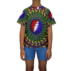 Grateful Dead Bear Pattern Kids  Short Sleeve Swimwear