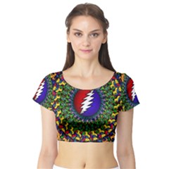 Grateful Dead Bear Pattern Short Sleeve Crop Top