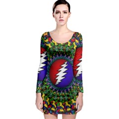 Grateful Dead Bear Pattern Long Sleeve Bodycon Dress by Maspions