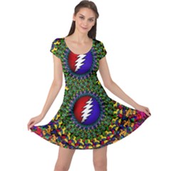 Grateful Dead Bear Pattern Cap Sleeve Dress by Maspions