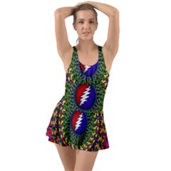 Grateful Dead Bear Pattern Ruffle Top Dress Swimsuit