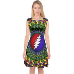 Grateful Dead Bear Pattern Capsleeve Midi Dress by Maspions