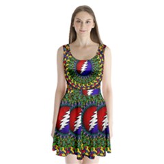 Grateful Dead Bear Pattern Split Back Mini Dress 