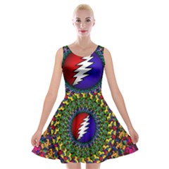 Grateful Dead Bear Pattern Velvet Skater Dress