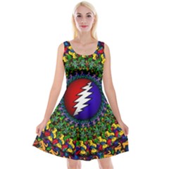 Grateful Dead Bear Pattern Reversible Velvet Sleeveless Dress