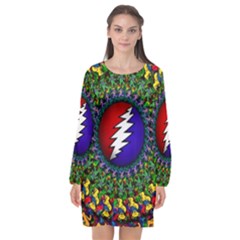 Grateful Dead Bear Pattern Long Sleeve Chiffon Shift Dress 