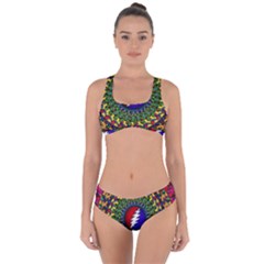 Grateful Dead Bear Pattern Criss Cross Bikini Set