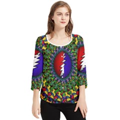 Grateful Dead Bear Pattern Chiffon Quarter Sleeve Blouse