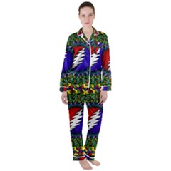 Grateful Dead Bear Pattern Women s Long Sleeve Satin Pajamas Set	