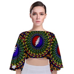 Grateful Dead Bear Pattern Tie Back Butterfly Sleeve Chiffon Top