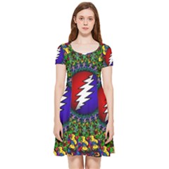 Grateful Dead Bear Pattern Inside Out Cap Sleeve Dress