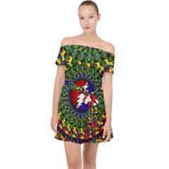 Grateful Dead Bear Pattern Off Shoulder Chiffon Dress