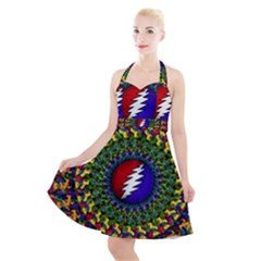 Grateful Dead Bear Pattern Halter Party Swing Dress 