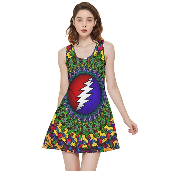 Grateful Dead Bear Pattern Inside Out Reversible Sleeveless Dress