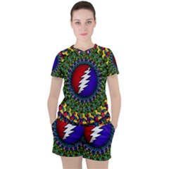 Grateful Dead Bear Pattern Women s T-shirt And Shorts Set