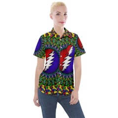 Grateful Dead Bear Pattern Women s Short Sleeve Pocket Shirt