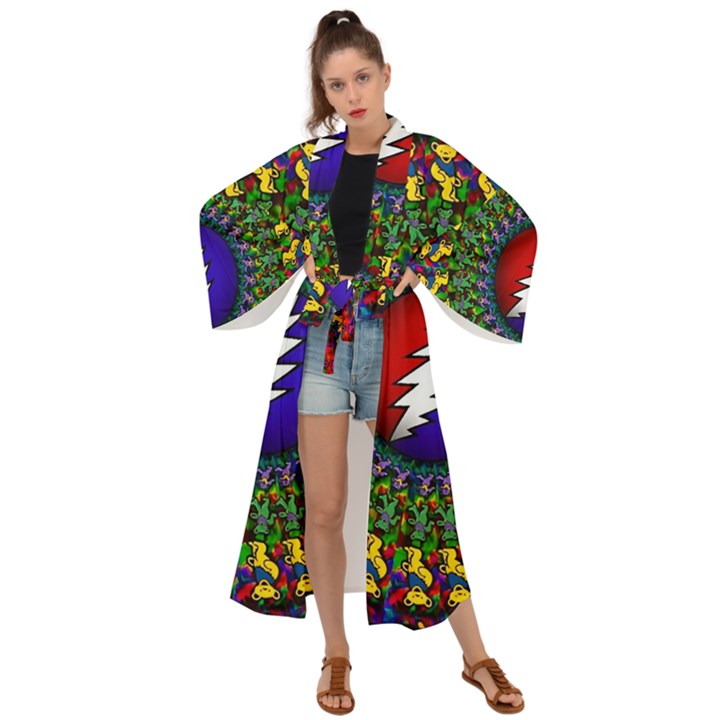 Grateful Dead Bear Pattern Maxi Kimono