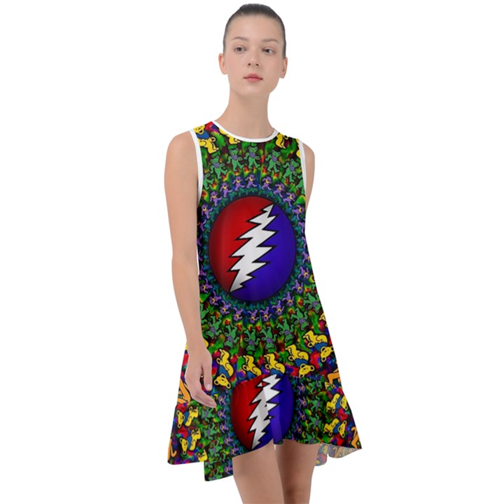 Grateful Dead Bear Pattern Frill Swing Dress