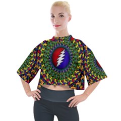 Grateful Dead Bear Pattern Mock Neck T-shirt