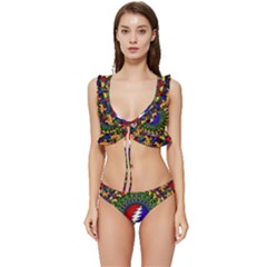 Grateful Dead Bear Pattern Low Cut Ruffle Edge Bikini Set by Maspions