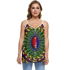 Grateful Dead Bear Pattern Casual Spaghetti Strap Chiffon Top