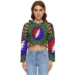 Grateful Dead Bear Pattern Women s Lightweight Cropped Hoodie