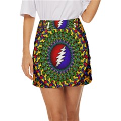 Grateful Dead Bear Pattern Mini Front Wrap Skirt