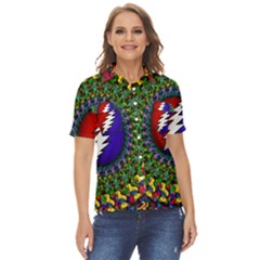 Grateful Dead Bear Pattern Women s Short Sleeve Double Pocket Shirt