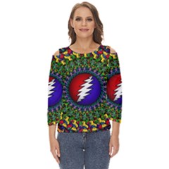 Grateful Dead Bear Pattern Cut Out Wide Sleeve Top