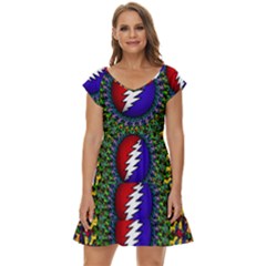 Grateful Dead Bear Pattern Short Sleeve Tiered Mini Dress