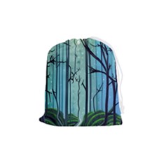 Nature Outdoors Night Trees Scene Forest Woods Light Moonlight Wilderness Stars Drawstring Pouch (medium) by Grandong