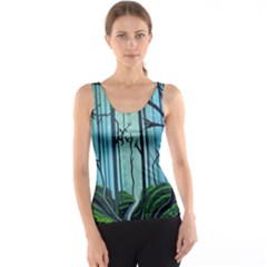 Nature Outdoors Night Trees Scene Forest Woods Light Moonlight Wilderness Stars Women s Basic Tank Top by Grandong