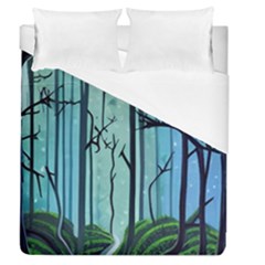 Nature Outdoors Night Trees Scene Forest Woods Light Moonlight Wilderness Stars Duvet Cover (queen Size) by Grandong