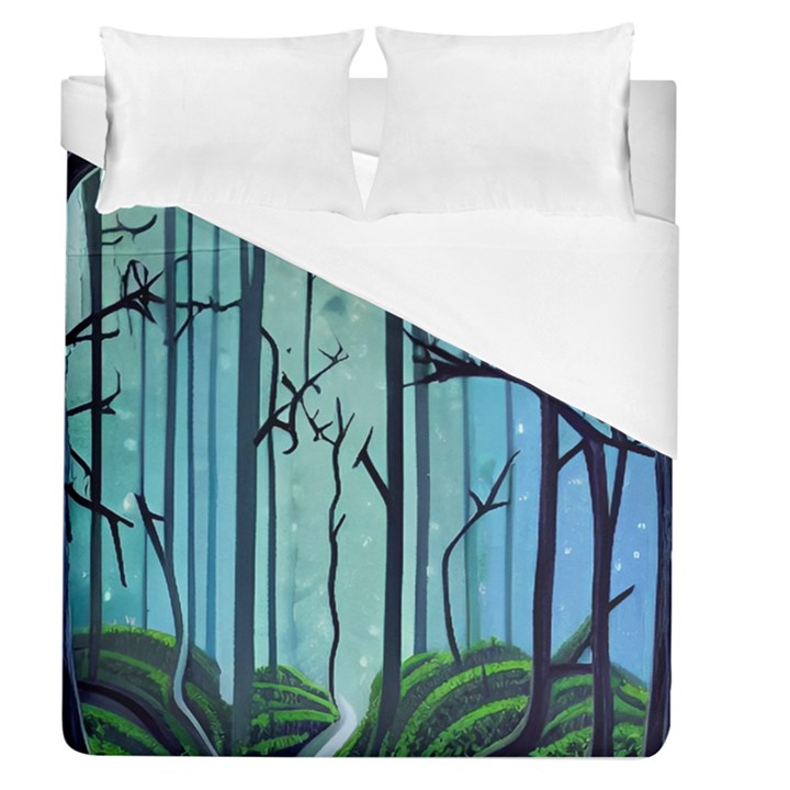 Nature Outdoors Night Trees Scene Forest Woods Light Moonlight Wilderness Stars Duvet Cover (Queen Size)