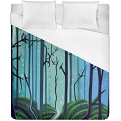 Nature Outdoors Night Trees Scene Forest Woods Light Moonlight Wilderness Stars Duvet Cover (california King Size) by Grandong