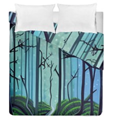 Nature Outdoors Night Trees Scene Forest Woods Light Moonlight Wilderness Stars Duvet Cover Double Side (queen Size) by Grandong